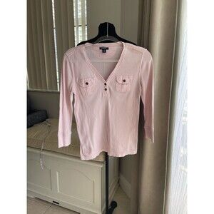 American Living Shirt Button Soft Honeycomb Knit 3/4 Sleeve Pink Pockets S